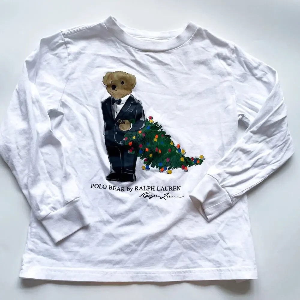 Boy's Polo Ralph Lauren Polo Bear Christmas Long Sleeve Shirt Size 6